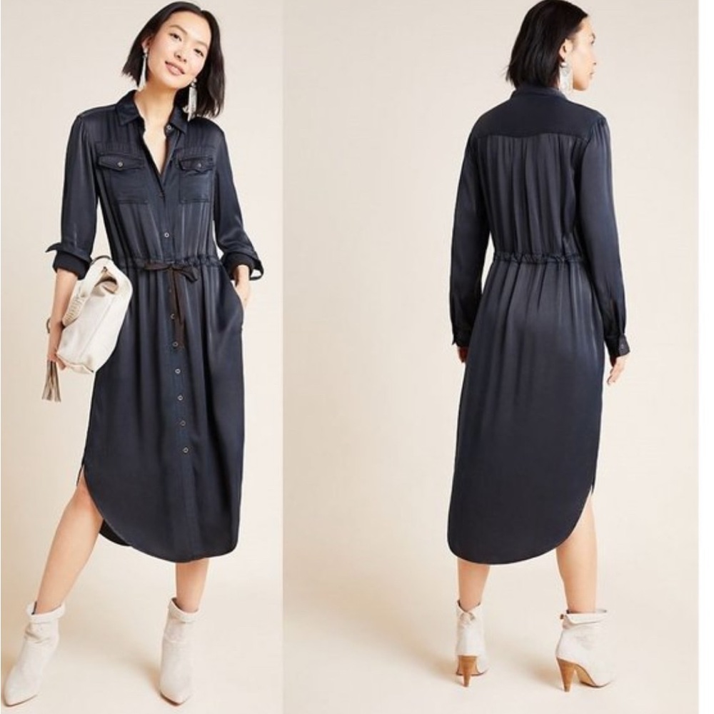 ANTHROPOLOGIE Faiza Utility Shirt Dress Navy Petite 0P